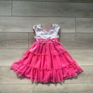 Forever Magic Lace Tulle Girl’s White/Hot Pink Dress Size S